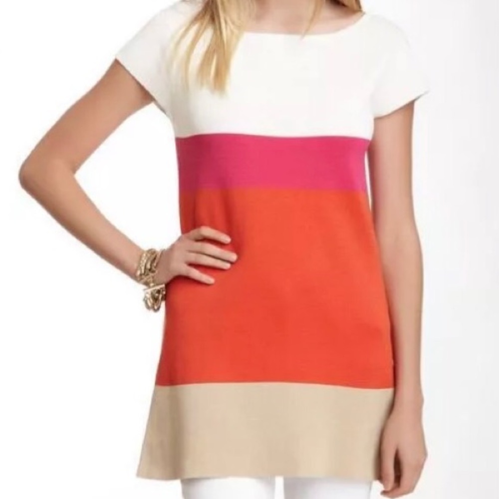 JOAN VASS (3X) Short Sleeve Tunic 100% cotton Multi Colorblock Knitt